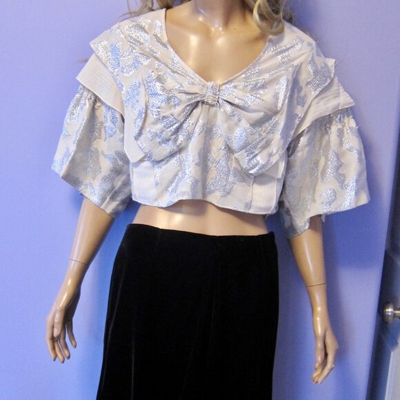 IRO ORTI Gorgeous silver/ecru silk linen cropped COCKTAIL PARTY TOP NWT $595 - Picture 10 of 11